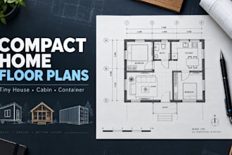 draft tiny house, cabin, container home 2d floor plans in autocad
