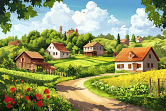 create a landscape and urban vector art illustration