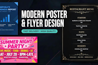 design modern poster, flyer and social media graphics