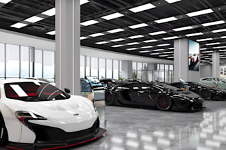 design 3d car dealership interior, car showroom, 3d automotive space, 3d render
