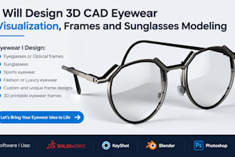 design 3d cad eyewear visualization, frames and sunglasses modeling