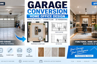 convert your garage into a home office with layout, planning and 3d rendering