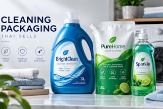 design laundry detergent cleaning liquid bottle label and pouch packaging