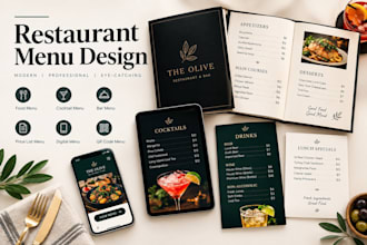 design restaurant menu food menu cocktail menu  for restaurant owners in 24hours
