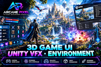 create 3d game UI UX, unity vfx and game environments