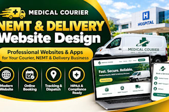 design a medical courier, nemt, delivery website and dispatch app