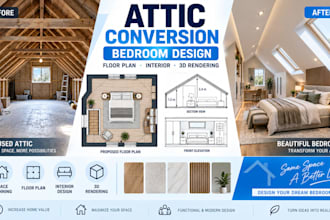 convert your attic into a bedroom with floor plan, interior and 3d rendering