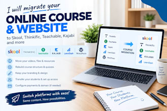migrate online course, transfer website to skool thinkific teachable kajabi