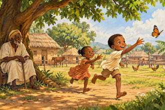 illustrate a colorful childrens book with custom storybook illustrations