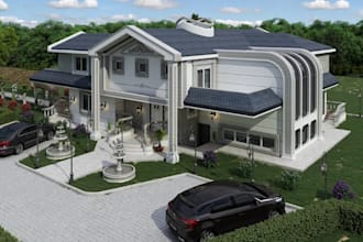 upgrade 3d residential exterior cgi,classic villa,enscape render,garden arcades