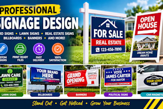 design yard sign, billboard design, real estate sign, lawn sign, signage design