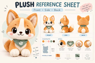 design a custom plush reference sheet for your toy or ych concept