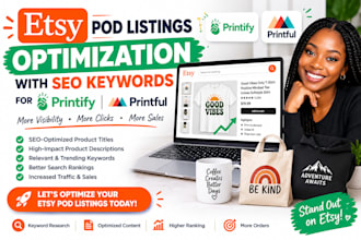 optimize shopify etsy pod listings SEO keywords printify printful