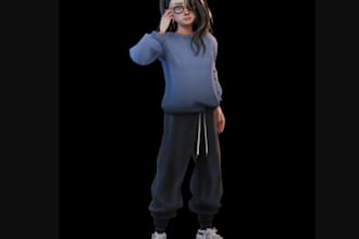 model 3d video game character, cartoon character with rig for game, 3d animation