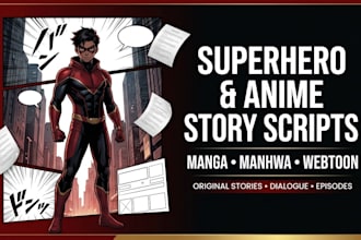 write superhero, anime, manga, manhwa and webtoon story scripts