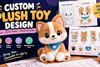 create custom plush toy design, stuffed animal and plushie