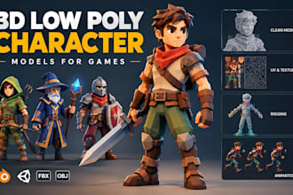 create 3d low poly character models for game assets, rigging and 3d animation