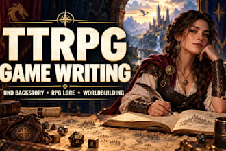 write ttrpg game lore, dnd character backstory, npcs and worldbuilding
