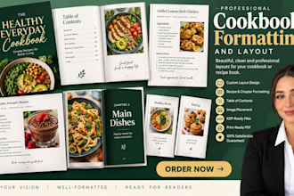design and write cookbook recipe, cookbook formatting, cook book menu design