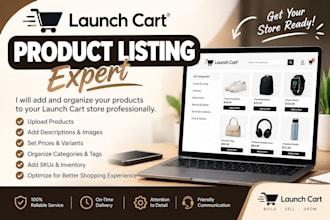 create a launch cart webite and list product catalogue