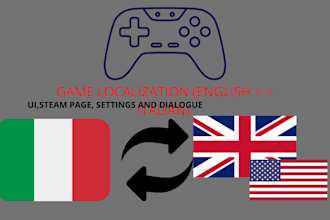 translate and localize your video game, steam page,  UI from english to italian