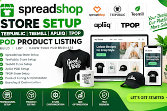 setup spreadshop teepublic teemill store pod product listing on apliiq tpop pod