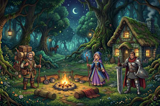 draw painterly pixel art background illustration scences and character sprites