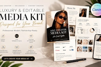 do luxury editable media kit design in canva, ugc creator, influencer media kit