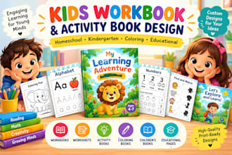 format or design homeschool workbook, kindergarten worksheet, kids activity book