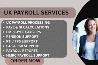 process UK payroll, paye, payslips, pension and rti submissions
