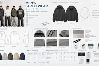 create professional streetwear tech packs for hoodies, tees, cargos and jackets