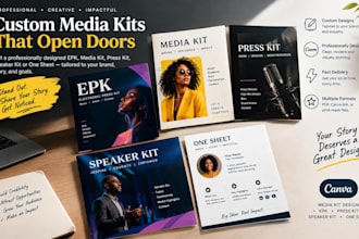 design epk, media kit, press kit, speaker kit, one sheet canva media kit design