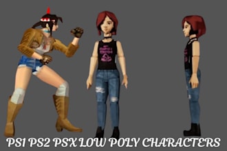 create low poly ps1 ps2 psx 3d characters model with rigging for your game