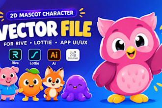 design 2d mascot character vector file for rive lottie app ui ux animation ready