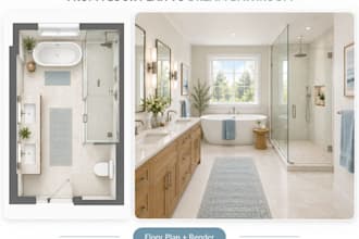 design bathroom remodel, 3d bathroom rendering and renovation layout