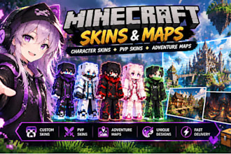 design minecraft character skins, pvp skins, and adventure maps