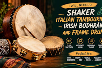 record shaker, italian tambourine, irish bodhran and frame drum
