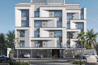 3d architectural visualization for villa outdoor render, stilt parking layout