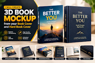 create 3d book mockup from your book cover paperback and hardcover