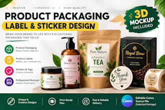 design product packaging, product labels, stickers and packaging mockup