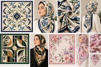 create customised  hijab and scarf textile print designs