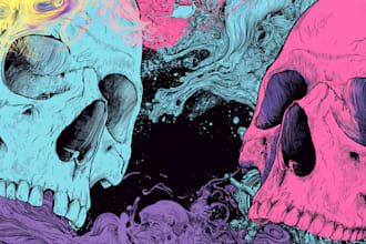 design artwork psychedelic, comic, skull for skateboards