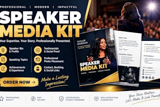 design a professional speaker media kit, speaker press kit, and speaker profile