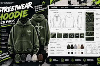 create streetwear hoodie tech pack for manufacturing