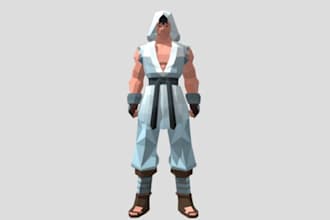 create lowpoly retro fight character in psx style, ps2,ps2,game art,godot ready