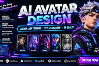 design hyper realistic ai avatars, train lora models, stylized gaming avatars