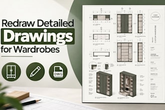 redraw detailed joinery shop drawings for cabinets, wardrobes and furniture