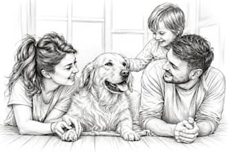 draw realistic pencil sketch portrait from photo for couple family pet gift