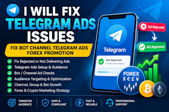 fix telegram ads issues, fix bot channel telegram ads, forex promotion