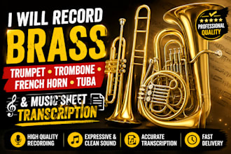record brass trumpet trombone french horn tuba and music sheet transcription